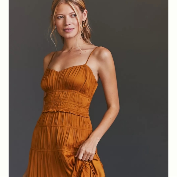 Anthropologie Ruched Slip Dress - bronze - Picture 3 of 9
